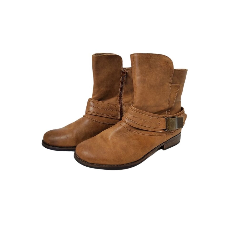 unr8ed womens "barcelona" side zip faux leather ankle boots size 7m.